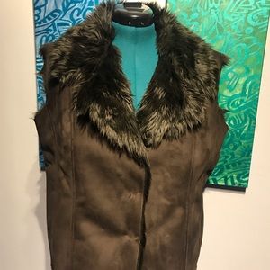 Faux brushed suede faux fur lined vest